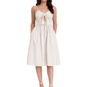 ZARA | sz S | linen blend sundress midi dress French vanilla white black stripes